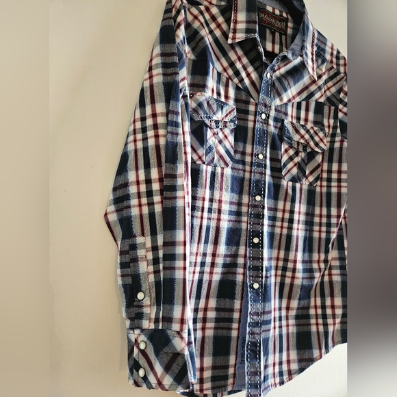 Rock&Roll Cowboy Vibrant Blue Red Casual Button Down Shirt Long Sleeves Size M - Picture 2 of 10